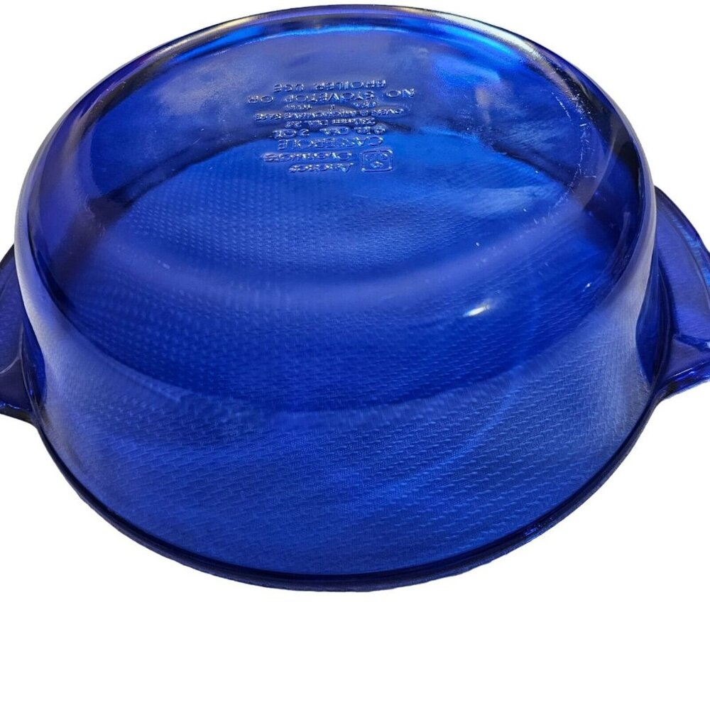 Anchor Hocking Cobalt Casserole Bowl w/ Lid 2qt handles 9" vtg blue kitchen - Picture 3 of 15